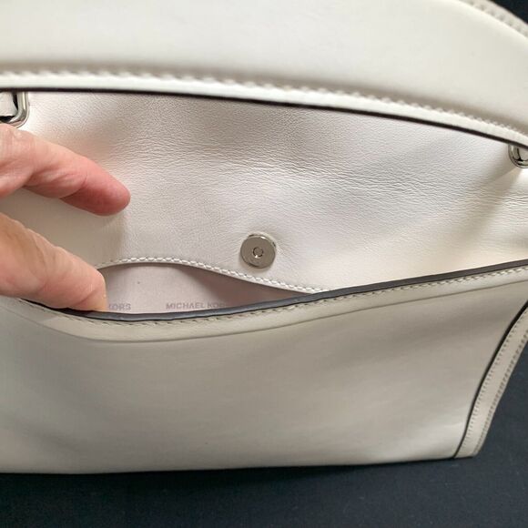 MICHAEL KORS Large Optic White Polished Leather Top Handle WHITNEY Satchel XB - Picture 7 of 16